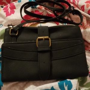 Black leather and pokadot handbag